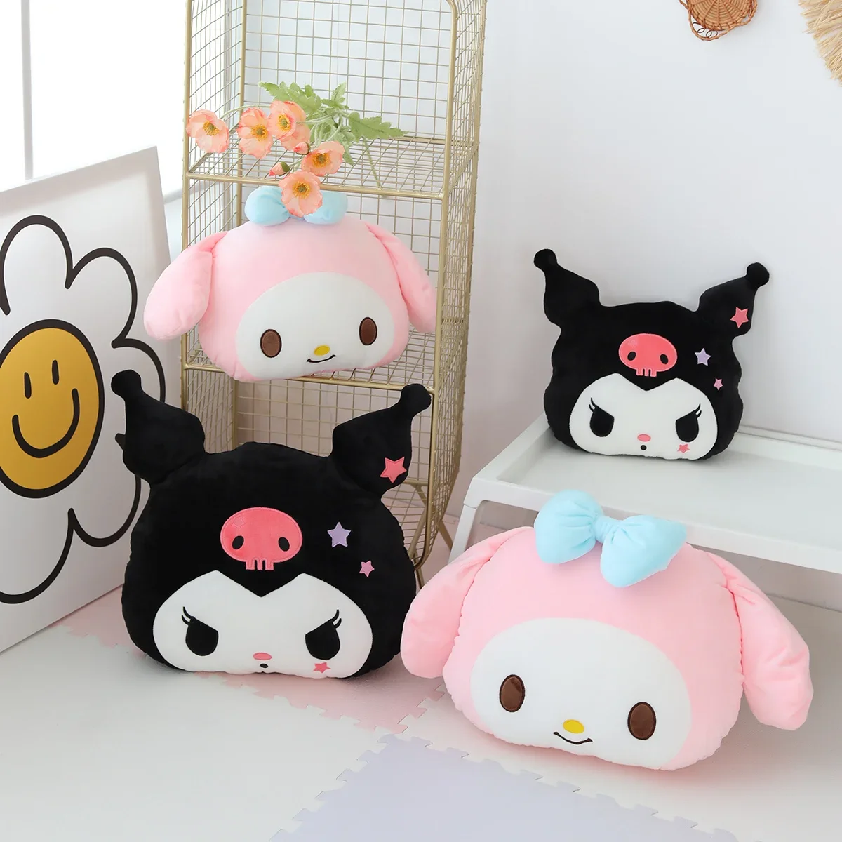 Sanrio Cartoon My Melody Car Headrest Safety Seat Belt Cover Stuffed Anime Kuromi Back Cushion Car Decor Throw Pillow Gifts