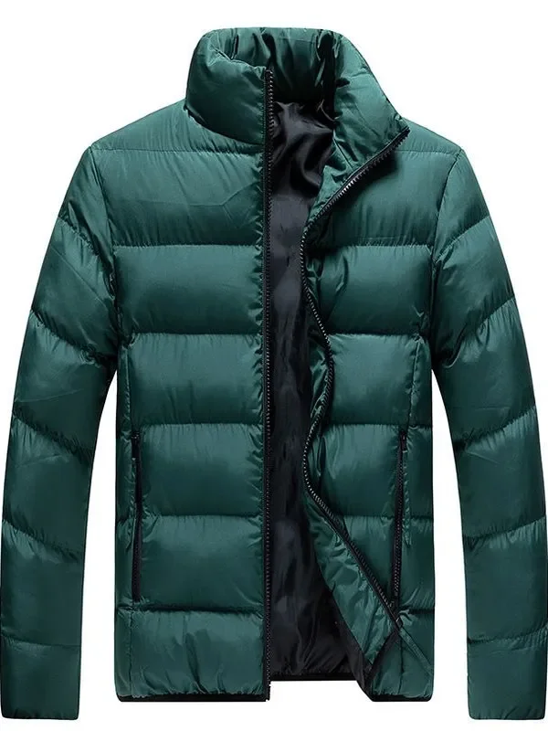 Men's Thickened Cotton Jacket Winter Warm Fashionable Short Down Jacket Straight Leg Men's Casual Long Sleeve Zipper Closure