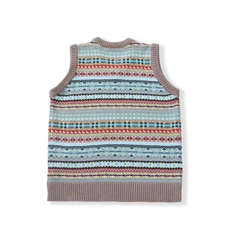 

Fair Isle Pattern Sweater Vest Mens Autumn Winter Retro Casual V-neck Sleeveless Knitted Vest Man