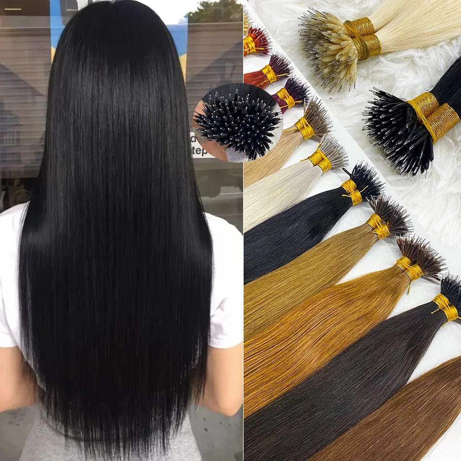 

Nano Ring Tip Straight Hair Extensions Natural 100% Real Human Hair Bulk Braiding Fusion Hair Extensions Set Keratin Capsule 613