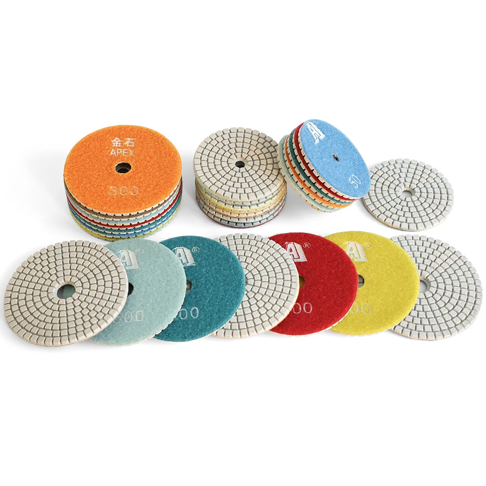 17Pc 100mm Flexible Wet Diamond Polishing Pads Set White Bond Sanding Disc For Concrete Marble Stone Granite Quartz Wet Polisher