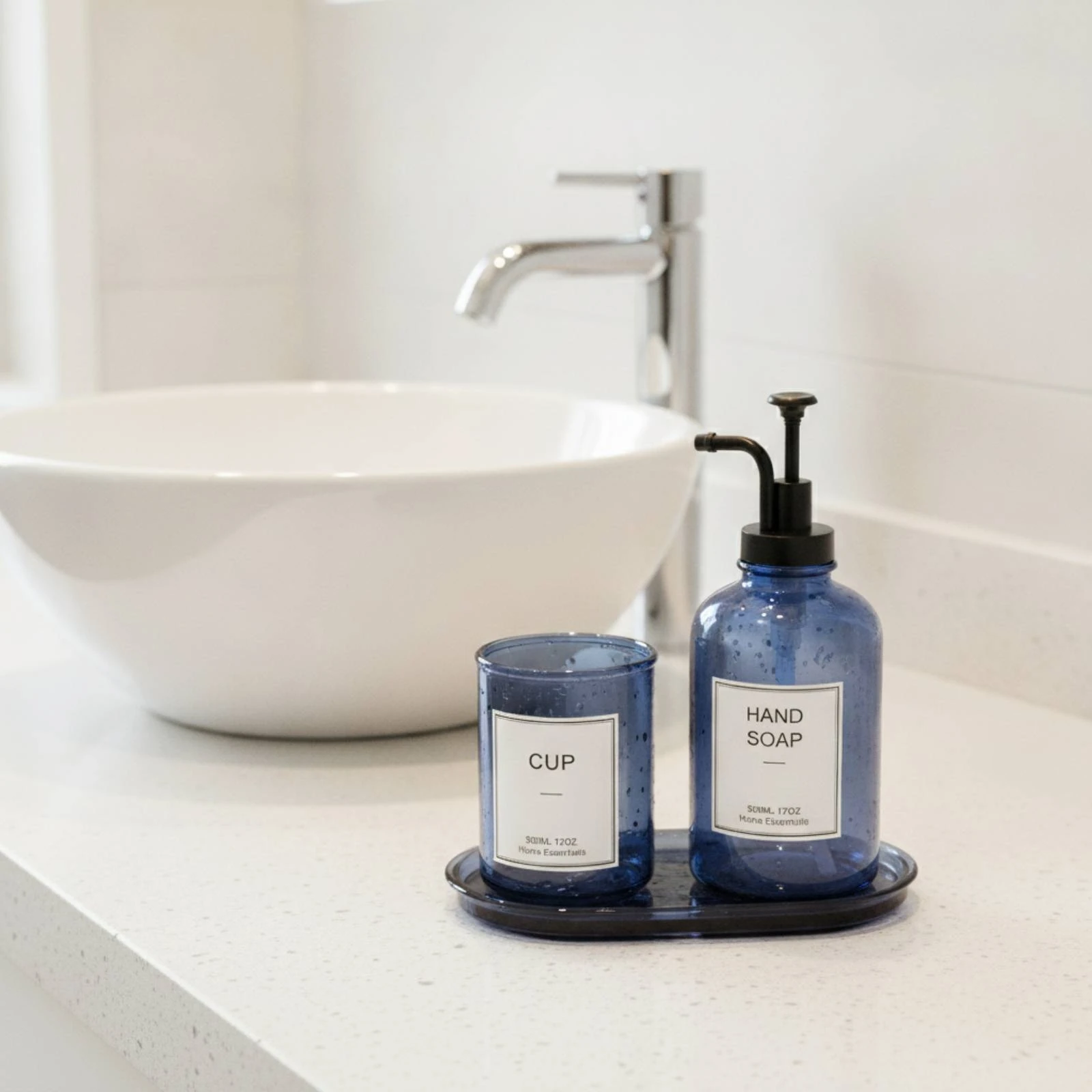 3 Pieces Bathroom Set with Tumbler Low-Height Soap Dispenser with Tray Soap Dispenser Functional for Vanity