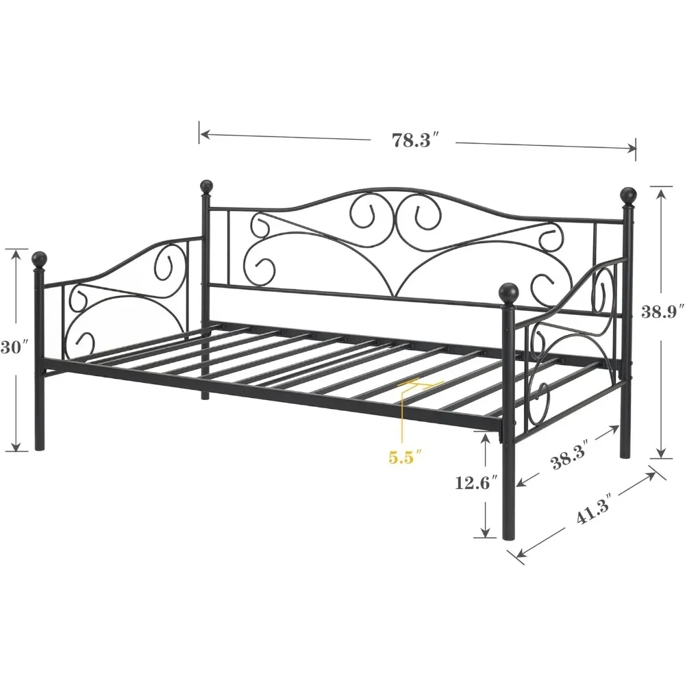 Children's bed, long bed chair for both sitting and sleeping, suitable for bedrooms, metal double bed frame with headboard