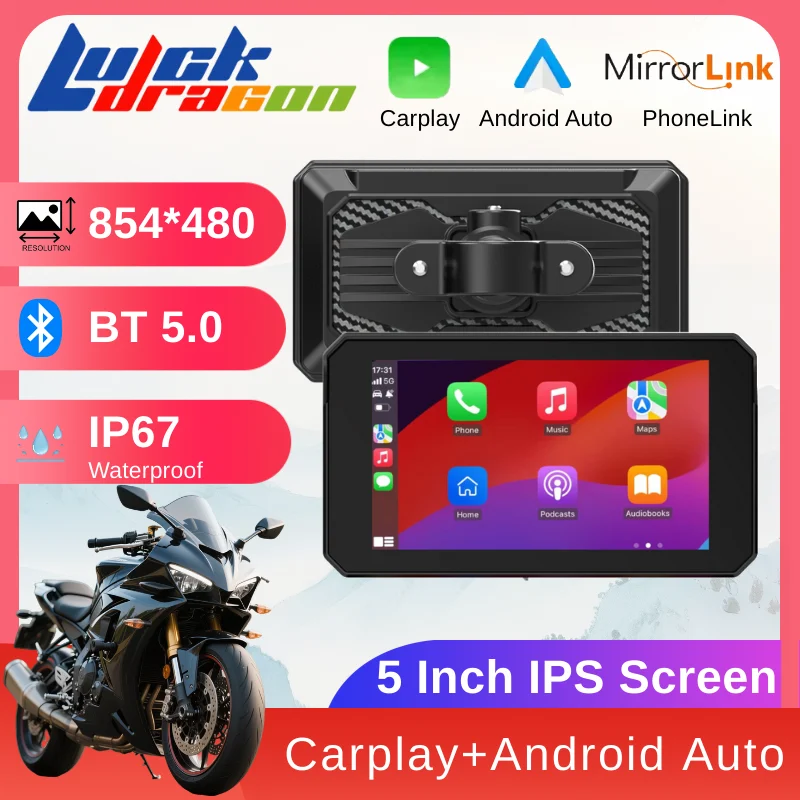 5 Inch IPS Motorcycle GPS Wireless CarPlay Android Auto IP67 Waterproof Motorbike Navigation Sunlight Readable Anti-glare Screen