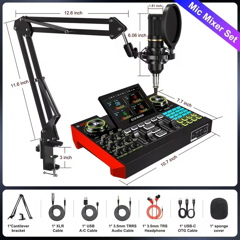 Tenlamp G10-BM800 Podcast Live Streaming Recording Mobile Phone Sound Card Mic Kit - Professional Audio Recording Set