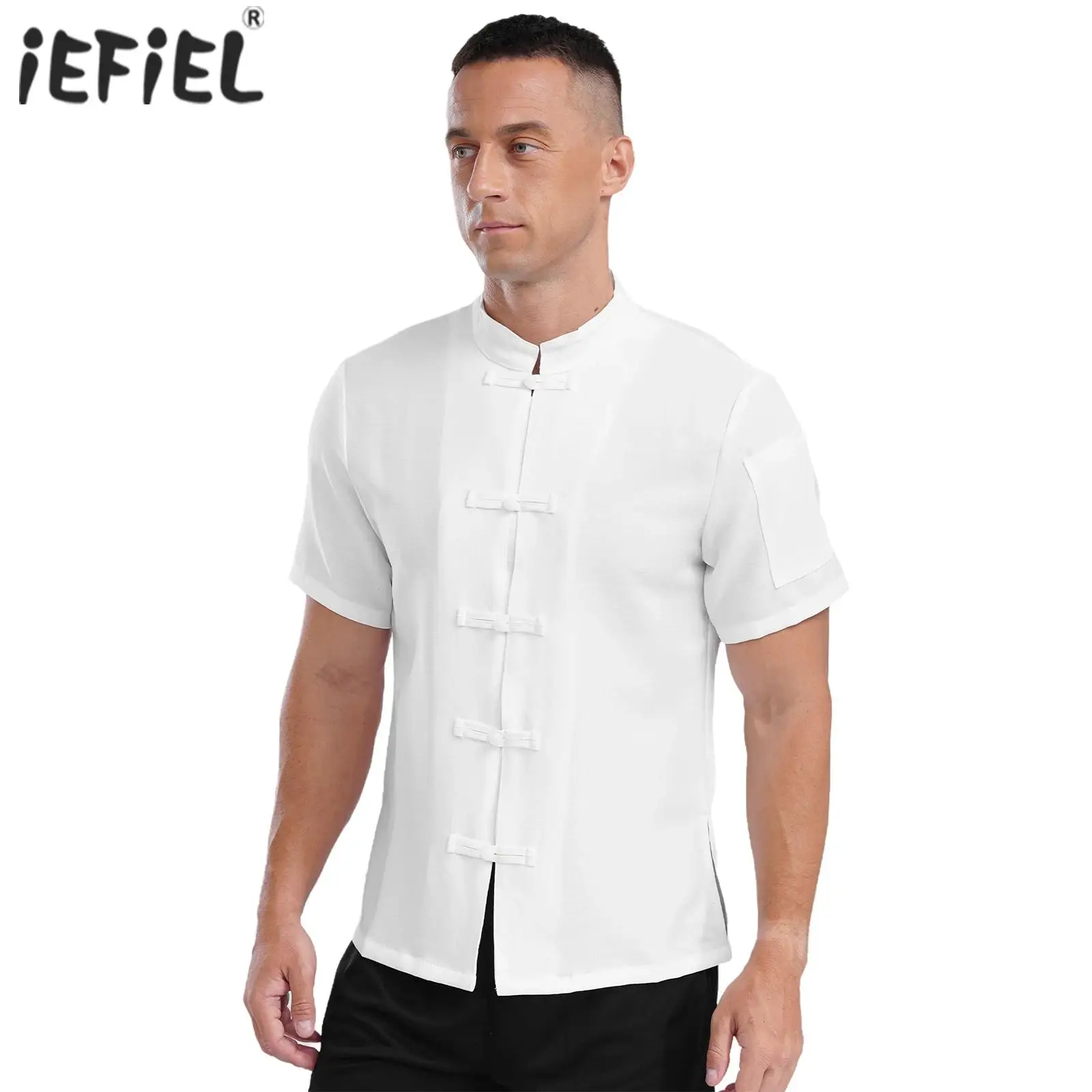 Giacca da cuoco Unisex in cotone e lino da donna, colletto alla coreana, bottone con nodo cinese, camicia da cuoco, cucina, ristorante, uniforme