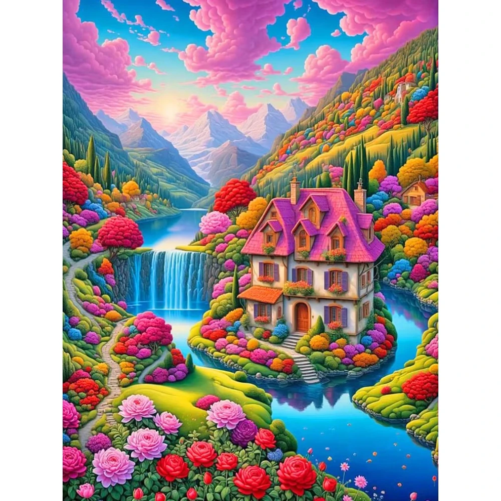 

500/1000/1200/2000 PCS Jigsaw Puzzles Colorful House Landscape Family Activity Games for Gameroom Bedroom Home Decor Gift