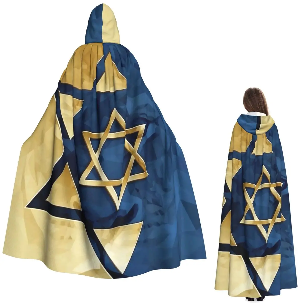 

Star David Symbol Long Hooded Cloak Witch Medieval Costume Cosplay Cape HalloweenCoat Adult Unisex