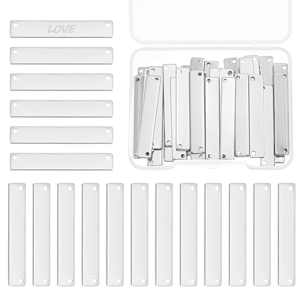 

1box 304 Stainless Steel Connector Rectangle Stainless Steel color 35x6x1mm Hole: 1.5mm 50pcs