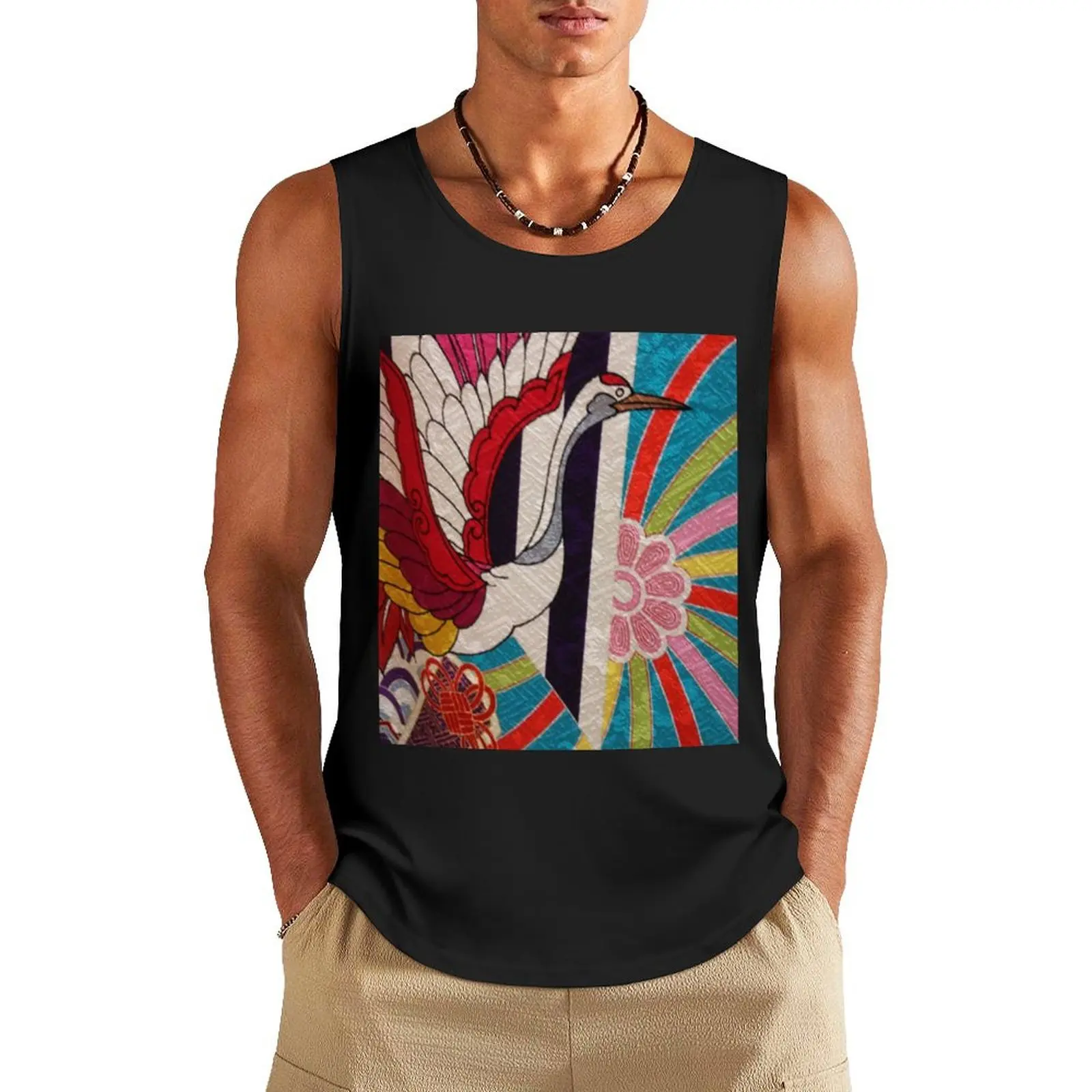 

JAPANESE KIMONO CRANE DESIGN Tank Top Men's gym t-shirts sports vest