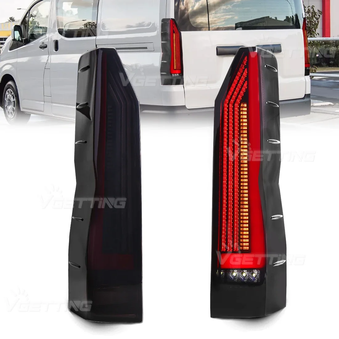 

LED Tail Light Assembly For Toyota HiAce H300 2019 2020 2021 2022 2023 Brake Driving Reversing Lamp W/ Dynamic Turn Smoke Lens
