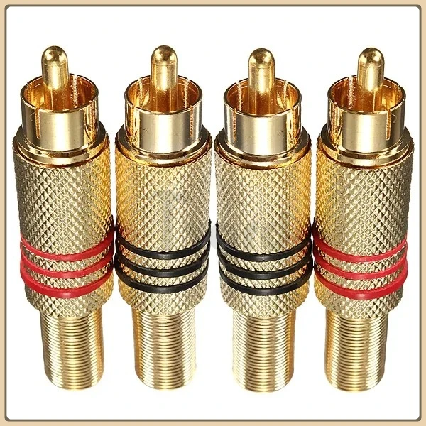 

4Pcs 2Pair Gold RCA Phono Male Plug Solder Audio Video Cable Adapter Connector NEW Great for Audio Speakers