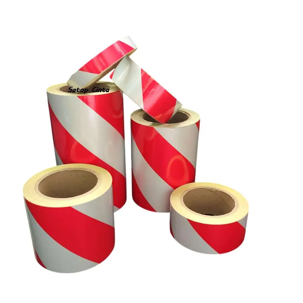 5cm/10cm/15cm/20cm*5m 흰색-빨간색 능직 반사판 스트립 방수 광고 테이프 자체 접착 반사 경고 자동차 스티커