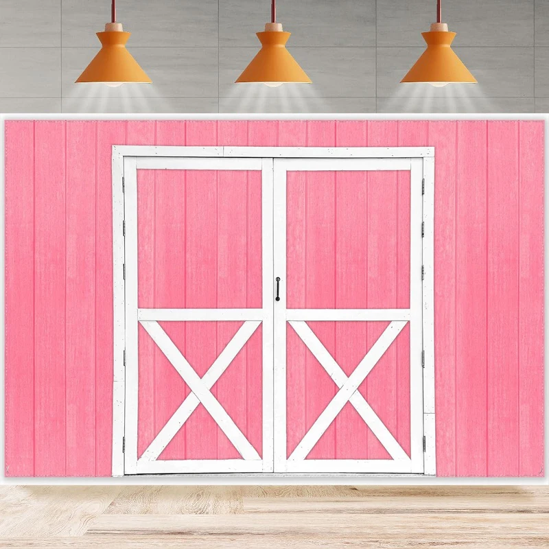 Pink Barn Wooden Door Photography Backdrop Western Farm Cowgirl Background Happy Birthday Home Party Backdrop Wall Banner Decor