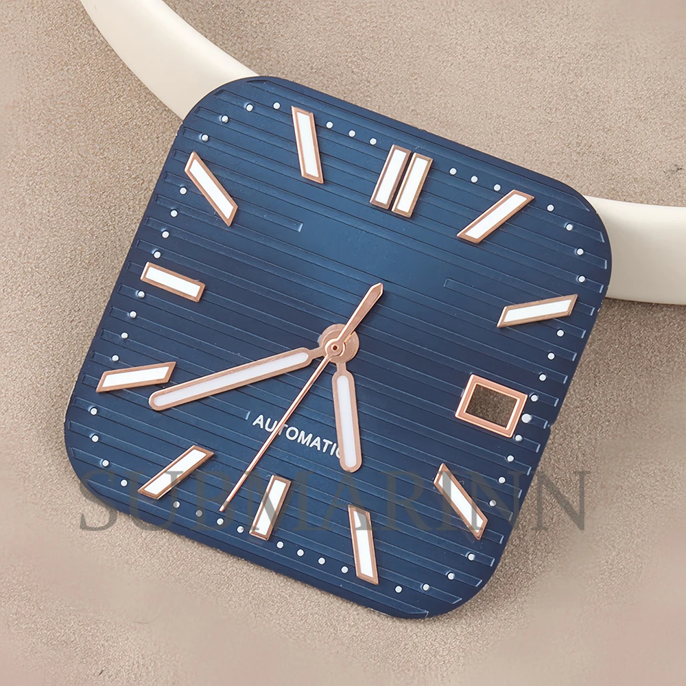 

29.5mm Watch Dial Face for Nh35/Nh36/Nh38 Movement Green Luminous Dial Hands Square Watch Repair Tools Fit Cubitus Cases Watch