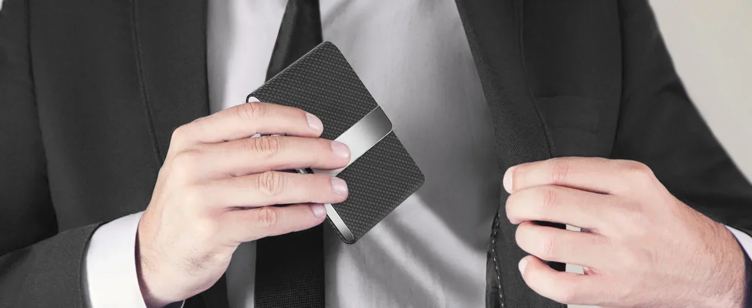 Visitenkartenhalter aus PU-Leder & Edelstahl, Visitenkartenetui für Männer und Frauen, schlanker Namenskartenhalter mit RFID-Magnetverschluss – Detail 5