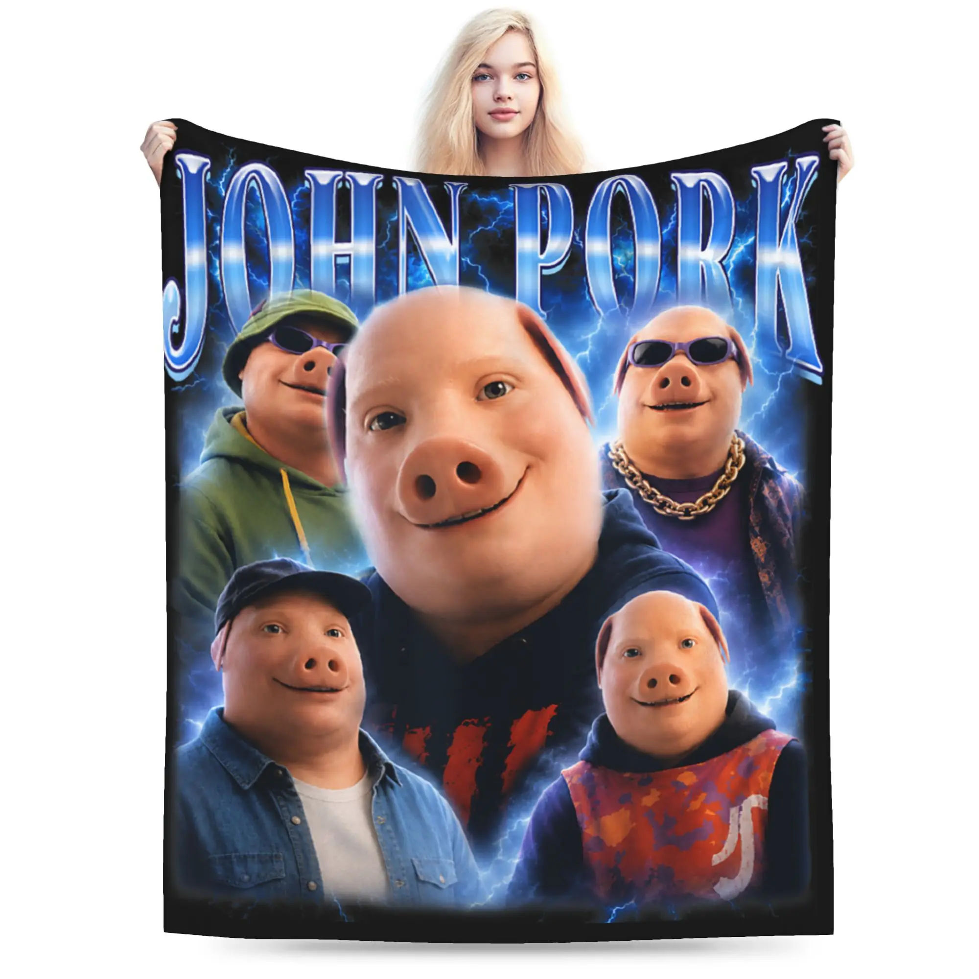 Funny John Pork Meme Vintage John Pork Bootleg Flannel Blanket Girls Throw Blanket Autumn Living Room Bedspread Sofa Bed Cover