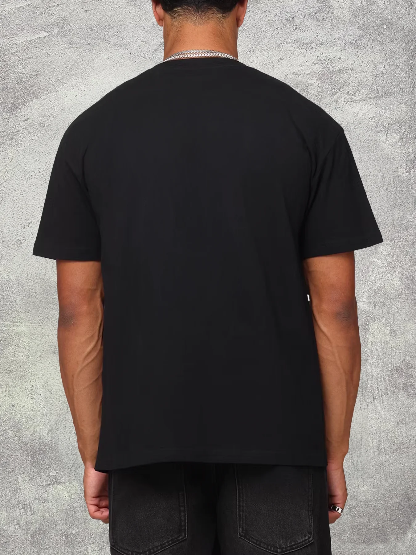 Men's 200g Fabric Black Crew - neck Short - sleeve - 