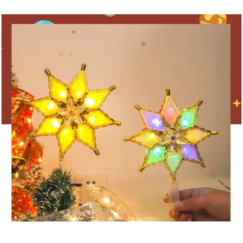 Gold Star Tree Topper LED Christmas Decorative Light Star Lantern Christmas Tree Topper Christmas Tree Overhead Lights