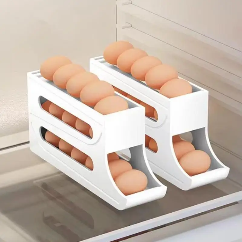 Egg Keeper For Refrigerator 3 Tiers Egg Storage Box Auto Rolling Egg Storage Box Space-Saving Egg Dispenser Holder 16 Eggs For