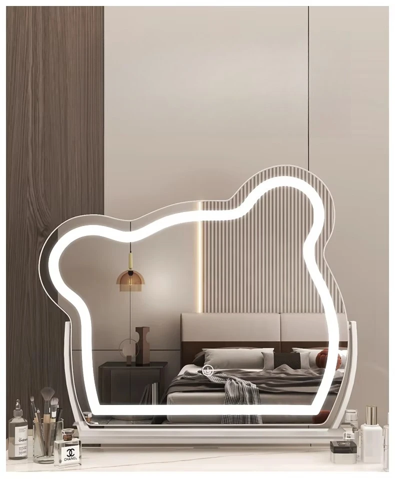 Irregular shape LED desktop mirror metal glass frame modern simplelight luxury design magnifying glass touch switch personalized
