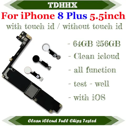 LL/A Tested OK Main Logic Board For iPhone 8 Plus 5.5inch Support System Update With/No Touch ID Fingerprint Motherboard 64/256G