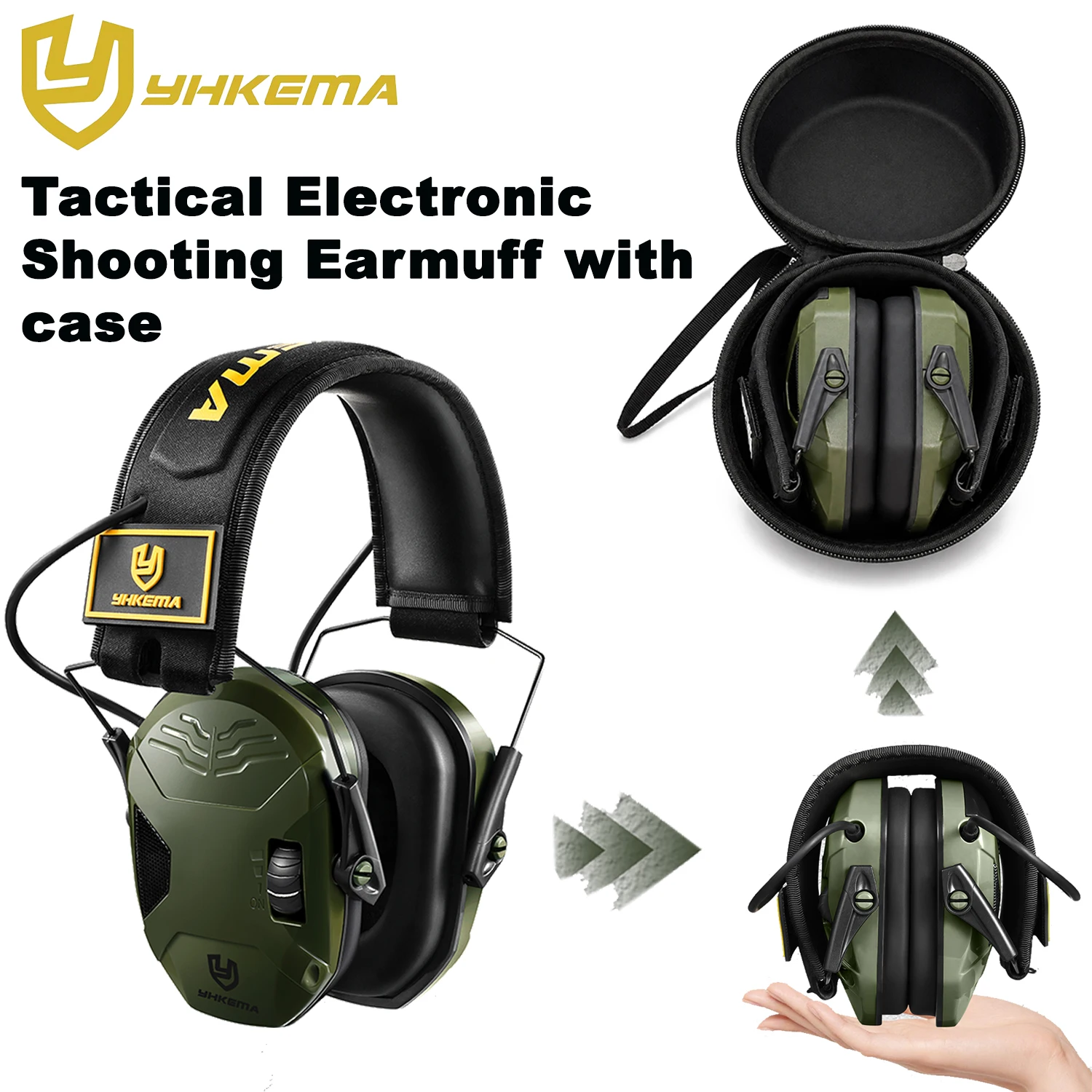 YHKEMA Tactical Electronic Shooting Earmuff Sound Amplification Headset with tactical headset hard body storage case