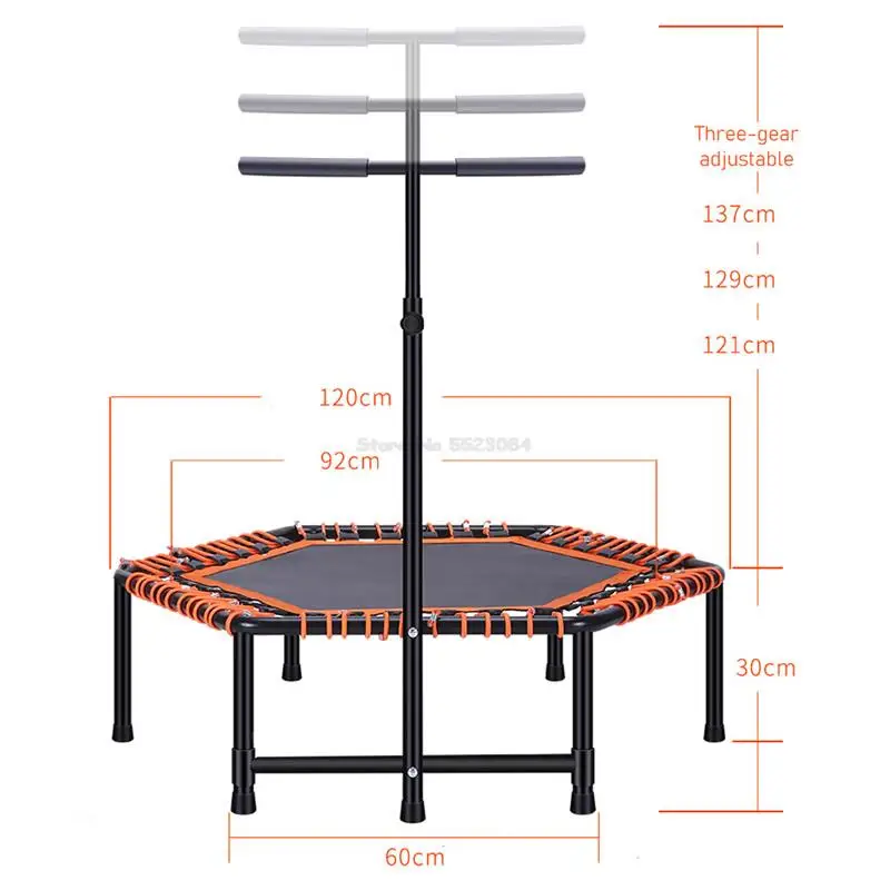 48 Inch Quadruple Folding Indoor GYM Fitness Octagonal Trampoline for Adults Kids Safety Jump Sports with Adjustable Handrail