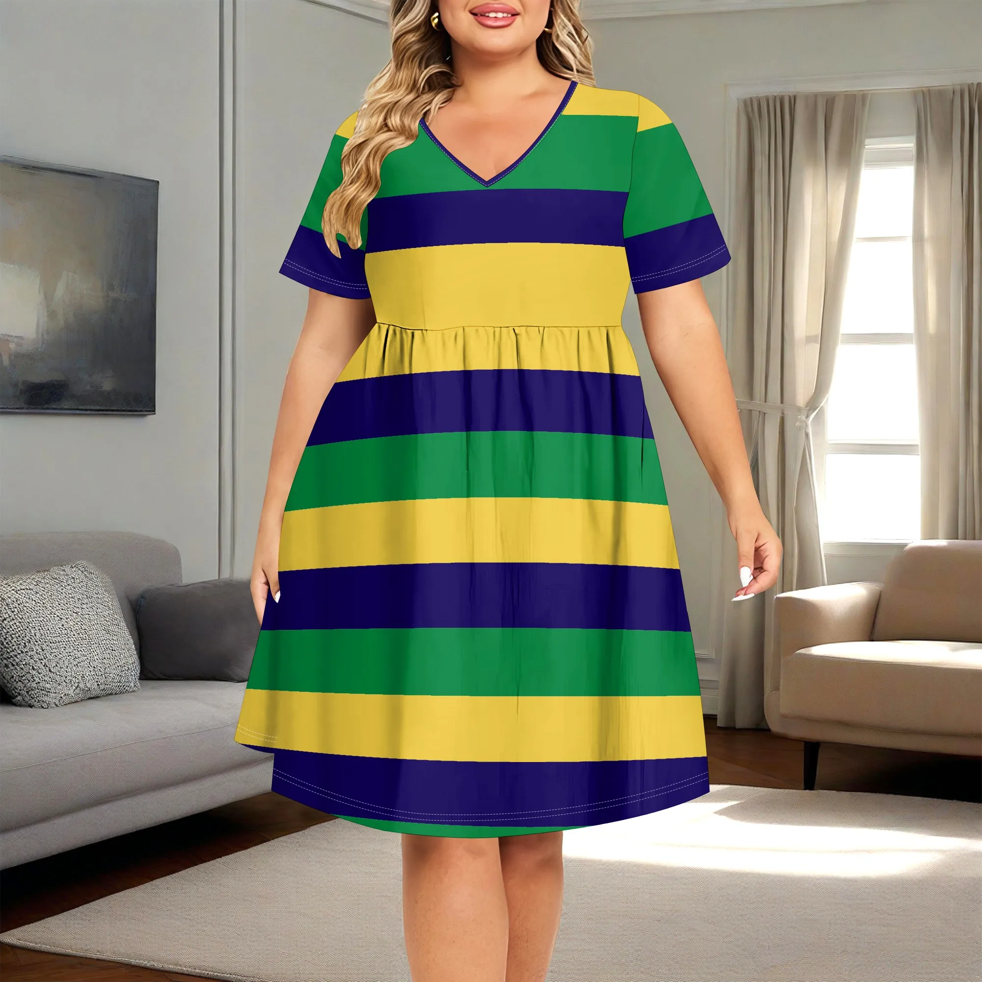 

Plus Size Women's Summer Short Sleeved Dress, 3D Printed Pattern Fashionable Dress