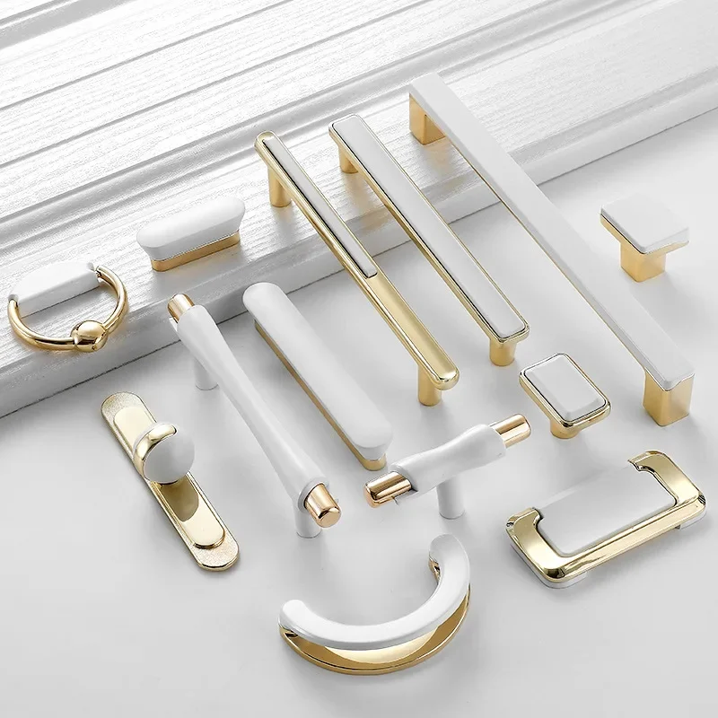 Golden cabinet door handle cabinet drawer handle modern simple white bright gold light luxury cabinet single hole handle