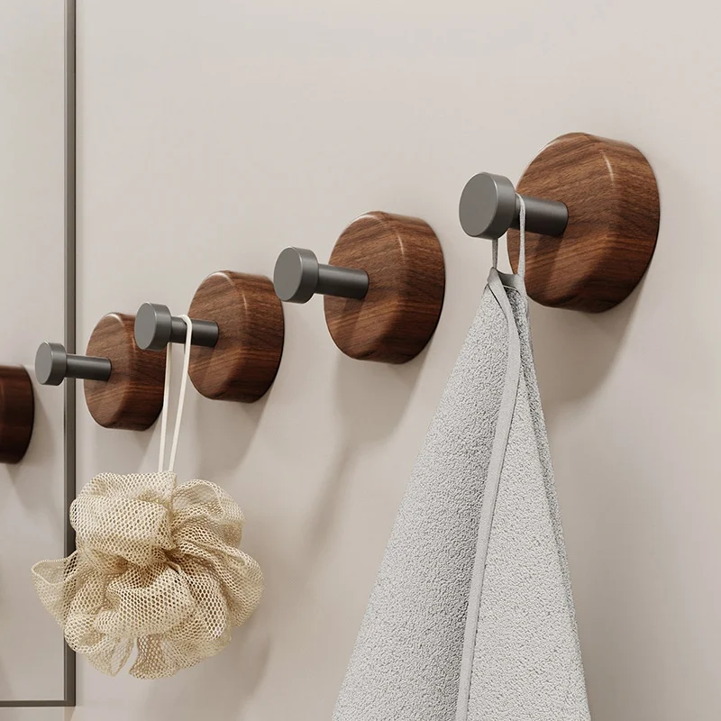 

Walnut Bathroom Towel Hanger Bathroom Clothes Hook Wall-Mounted Black Towel Hook Bathrobe Hook Key Hat Bag Hanger Bathroom Rack
