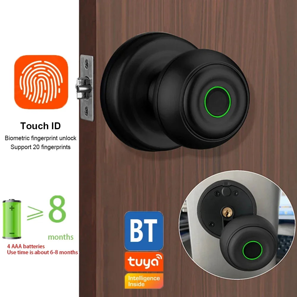 

Tuya Biometric Fingerprint Smart Door Lock Password Electronic Digital Lock Keyless Entry Door Knobs lock Mechanical Key Unlock