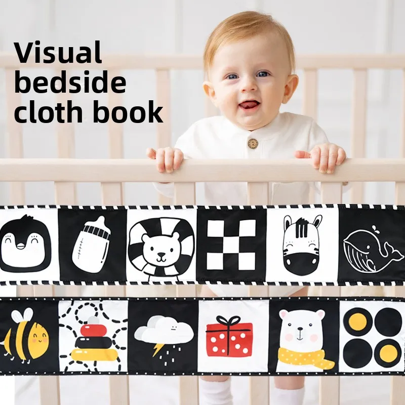

New Black and White Baby Bed Cloth Book with BB Call Infant Visual Stimulation Toy Soft Safe Educational Crinkle Pages