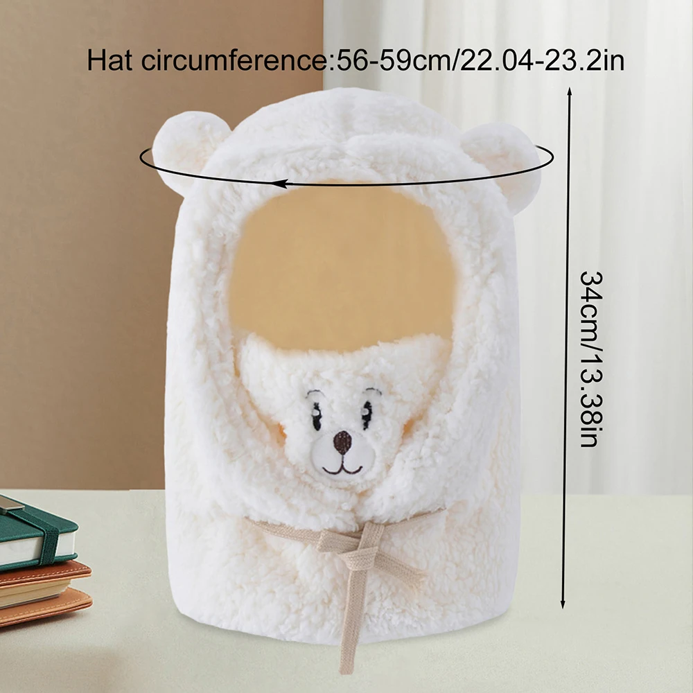 Cartoon Bear Fuzzy Hat, Ear & Neck Protection Winter Cute Hooded Hat, Comfortable Thermal Beanie Hat image 5