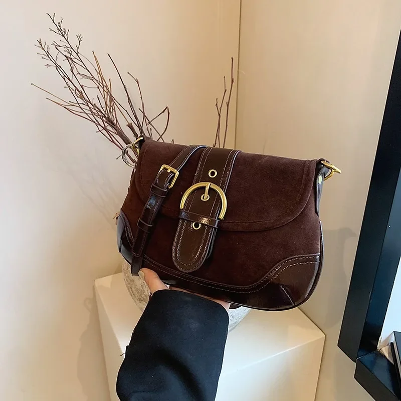 Buckle Sewing Fashion Faux Suede Shoulder Bag Flip Solid Exquisite Crossbody Bag 2024 Hot Sale Bags for Women Bolsas Femininas