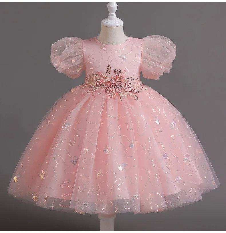 New 2024 Children Dress for Wedding Girl Party Dresses Tulle Kids' Pink Holiday Clothes Ceremony 3 to 12 Years