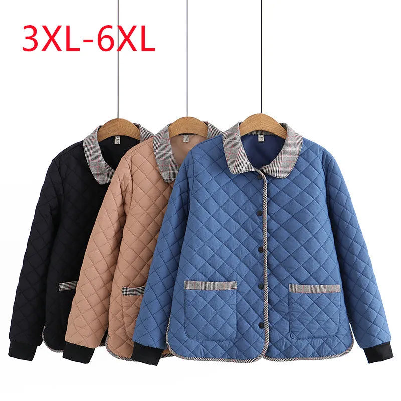 New 2022 Ladies Winter Plus Size Tops For Women Large Size O-neck Long Sleeve Pockets plaid Coat 3XL 4XL 5XL 6XL