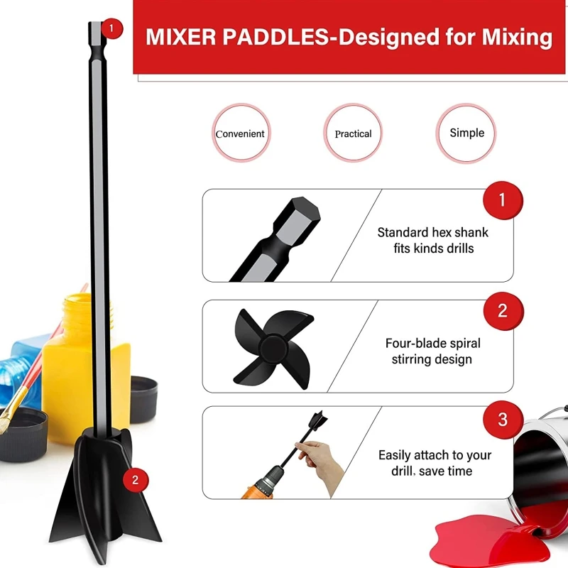 1/3 peças de fixação do misturador da cola epoxy para a pintura reutilizável da broca e a resina misturam a pá para misturar a pintura da resina da cola epoxy reduzem bolhas
