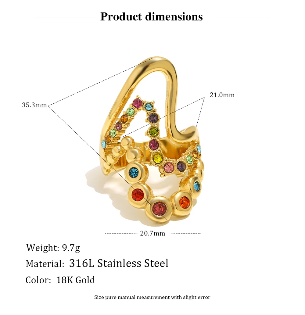 MamacitaSlay 316L Stainless Steel Multicolored CZ Stackable Ring 18K Gold Plated Vintage Waterproof Jewelry For Women Daily Wear