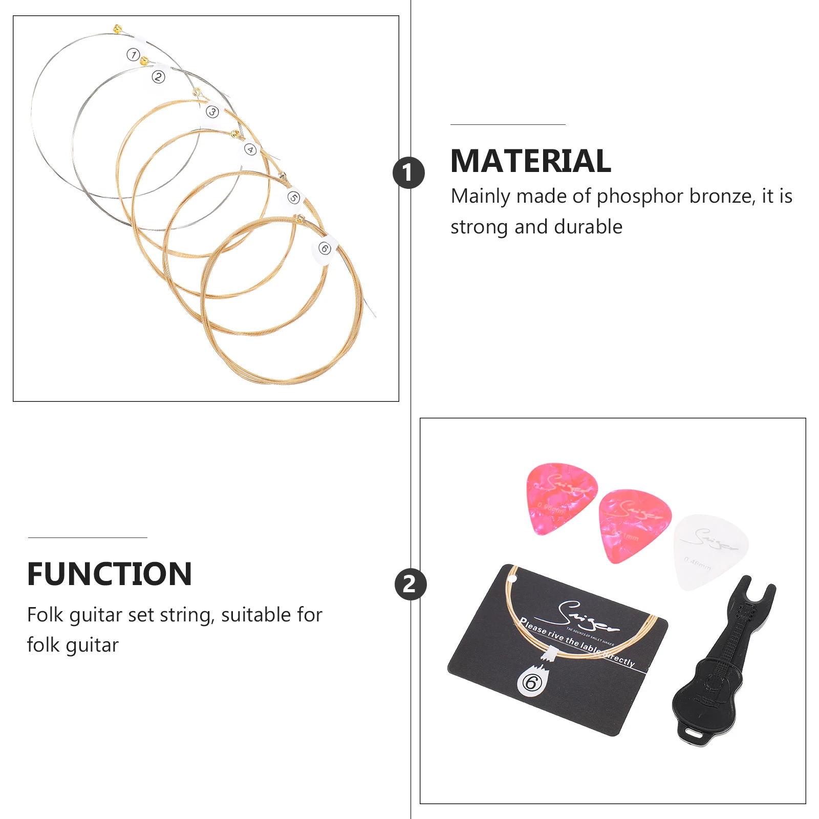 

1 Set Practical Folk Guitar Strings Complete Replacement Kit Phosphor Bronze Guitar Accessories