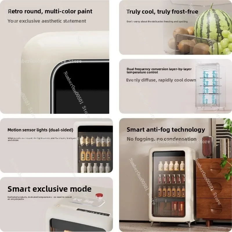 Retro Style Household Mini Fridge with Variable - frequency Air - cooling No - frost Ice Bar