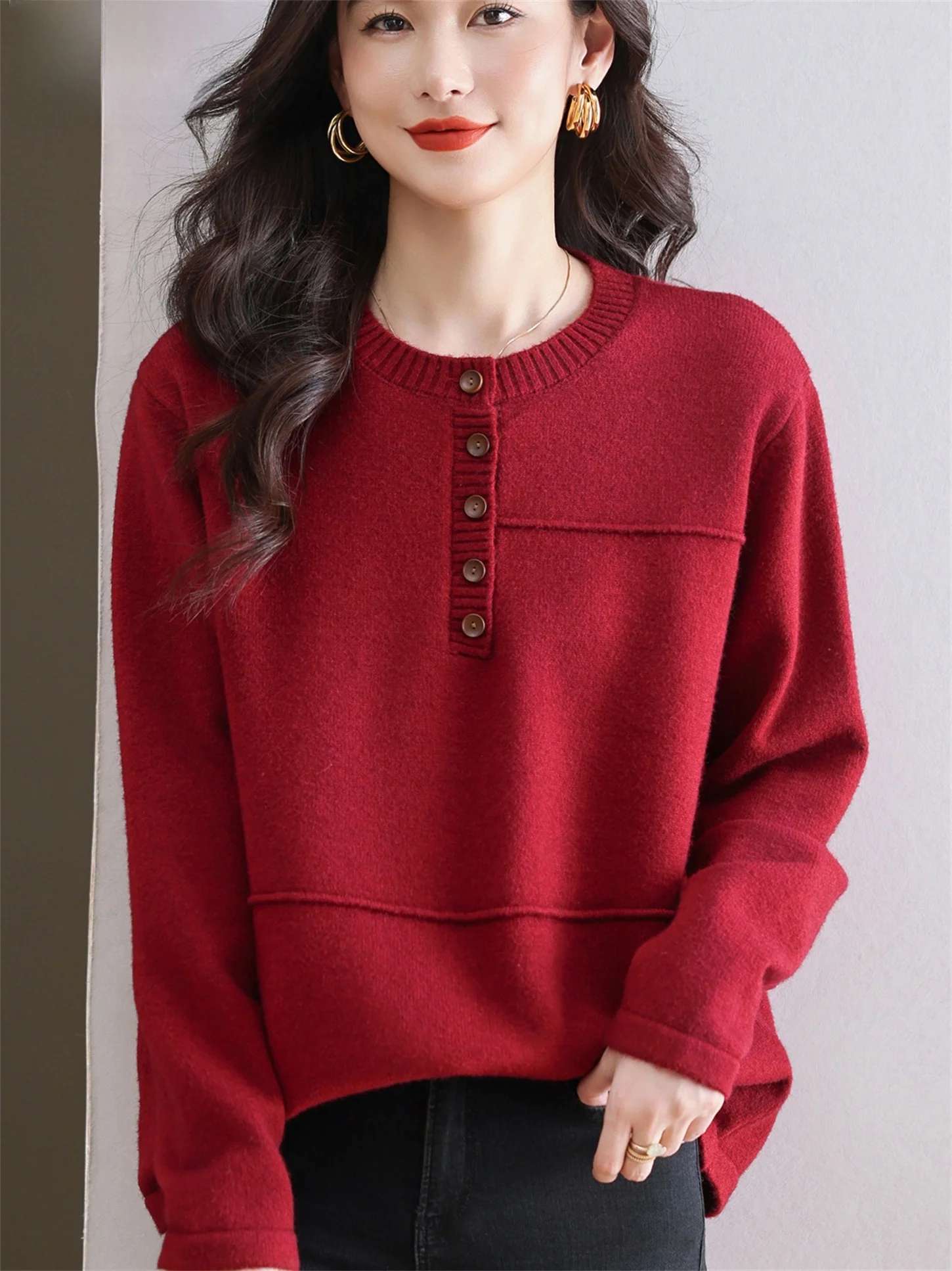 

Теплая удобная однотонная вязаная шерстяная основа irt round Ne Mommy Sle Faionable Осень-зима Новое поступление внутренняя одежда