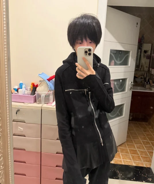 HKSH Spring Autumn New Men Tide Dark Chic Ins Hoodie Hooded Cross-Zipper Sweatshirt Visual Skinny Subculture Gothic Y2K HK27437