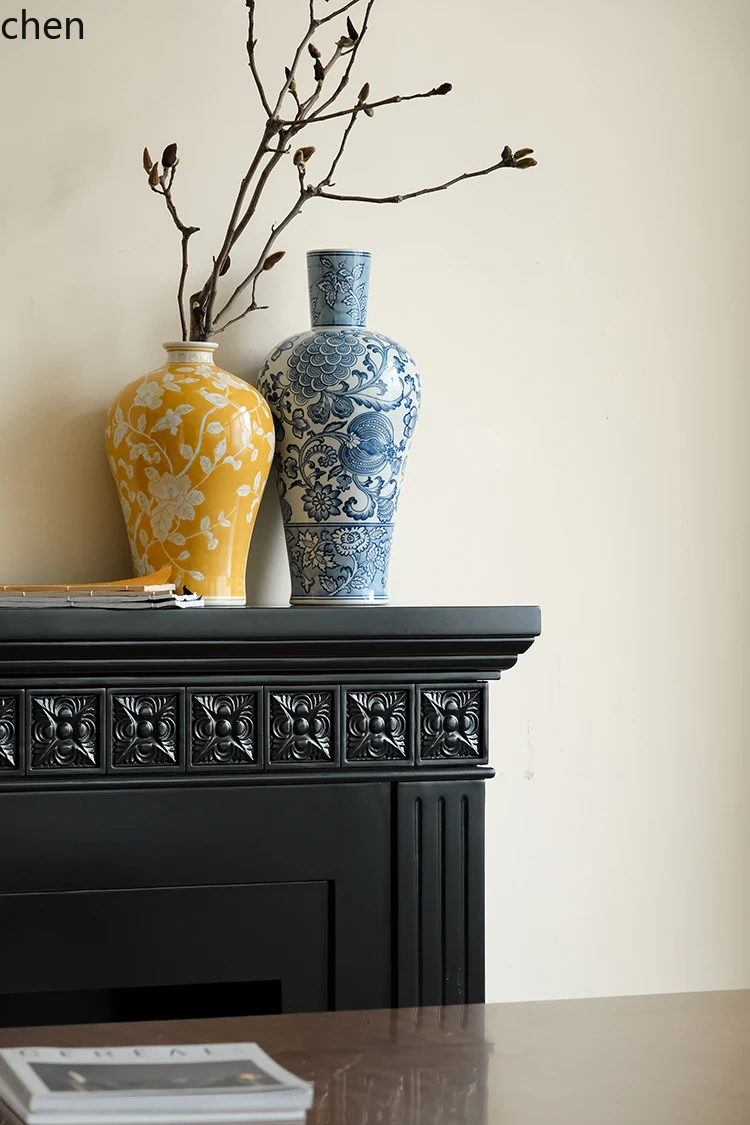 

ZML Shipping Ornament Entrance Living Room Vase Flower Ware Fa Cai Huang New Chinese Ornament