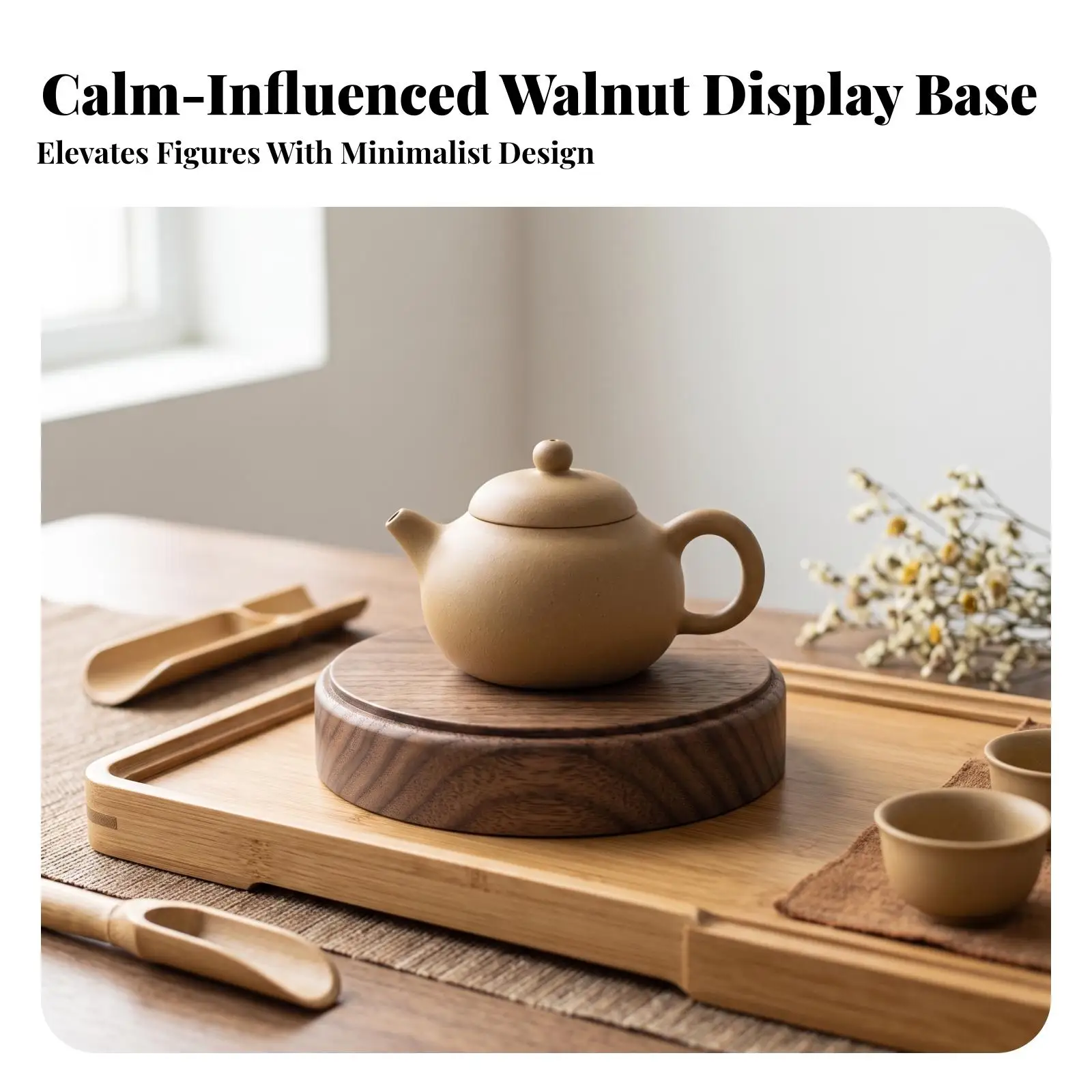 Round Display Stand Slim Walnut Display Base Presentation Base Compact for Collectors, Tabletop, Photography Setups