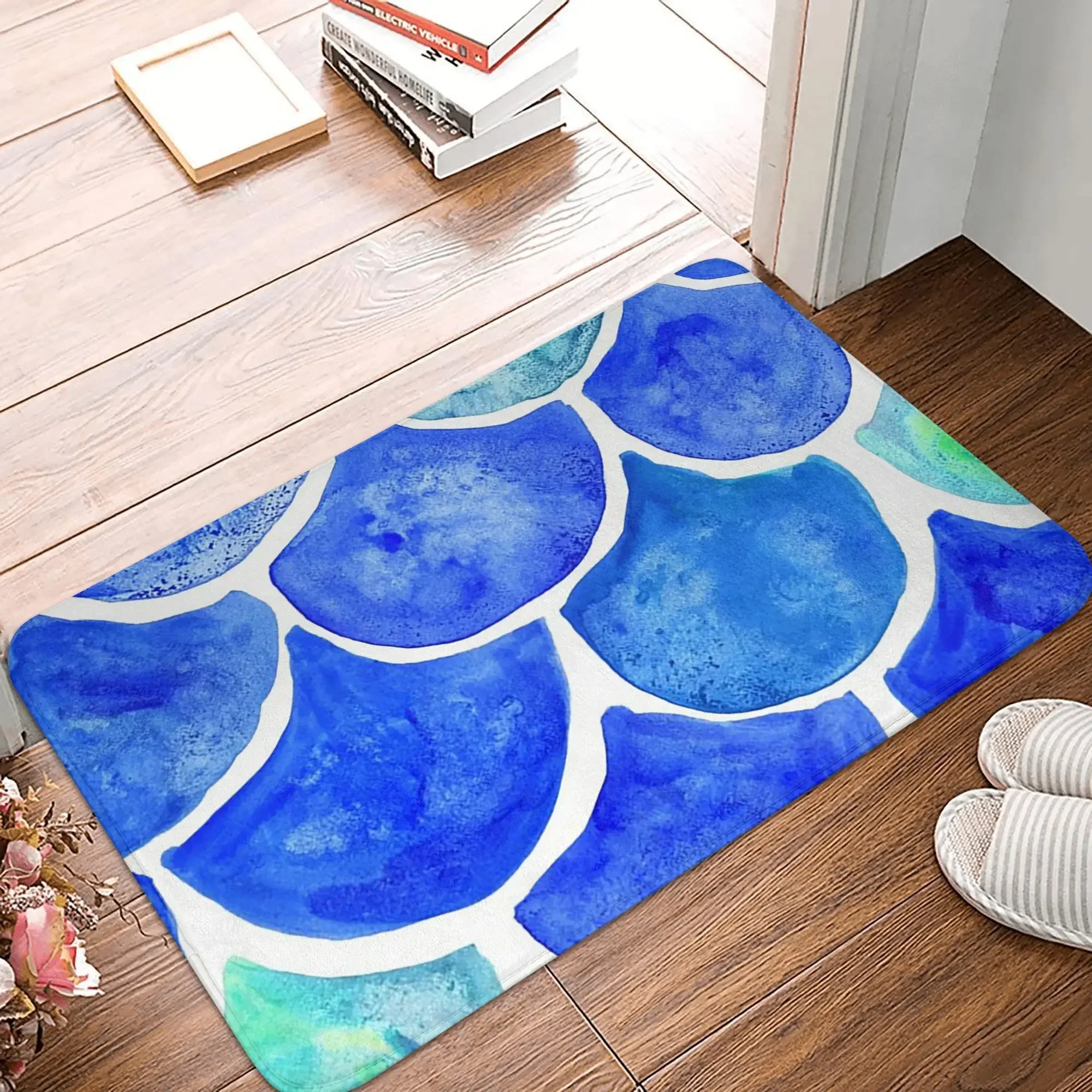 Blue Mermaid Scales Anti-Slip Doormat Floor Mat Sand Scraping Carpet Rug For Kitchen Entrance Home Living Room Footpad