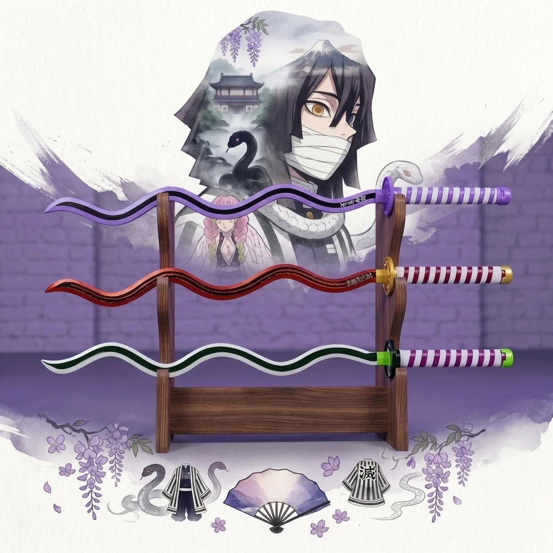 Espada Katana Iguro Obanai de Demon Slayer de 40 Pulgadas, Espada Japonesa de Madera Original, Cuchillo Samurai Ninja, Accesorios de Cosplay, Juguete, Regalo