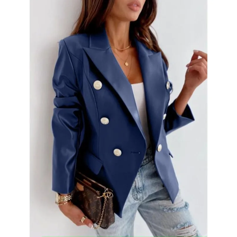 

PU Jackets Leather Suit Blazer Coats Long Sleeve PU Blazers Outwear Women Double Breasted Fashion Autumn Tailored Coats