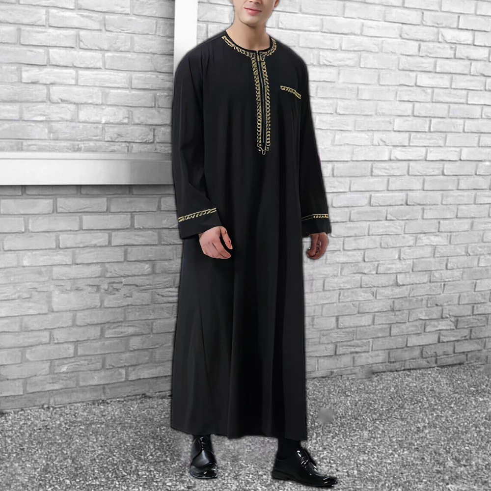 Abaya ropa musulmana para hombre, vestidos islámicos, caftán de Pakistán, Arabia Saudita, Jubba, Thobe marroquí, Dubai, musulmán, negro