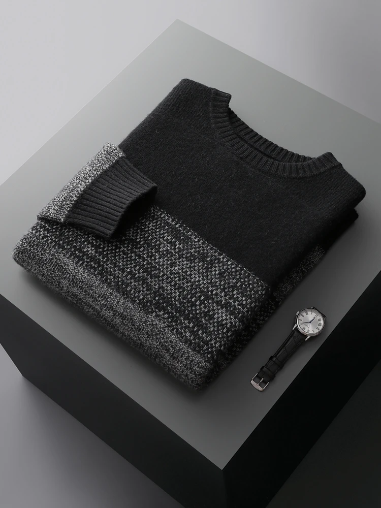 Men Wool Pullover O-neck Vintage Sweater Autumn Winter Thick Smart Casual Cashmere 100% Merino Wool Knitted Soft Long Sleeve Top